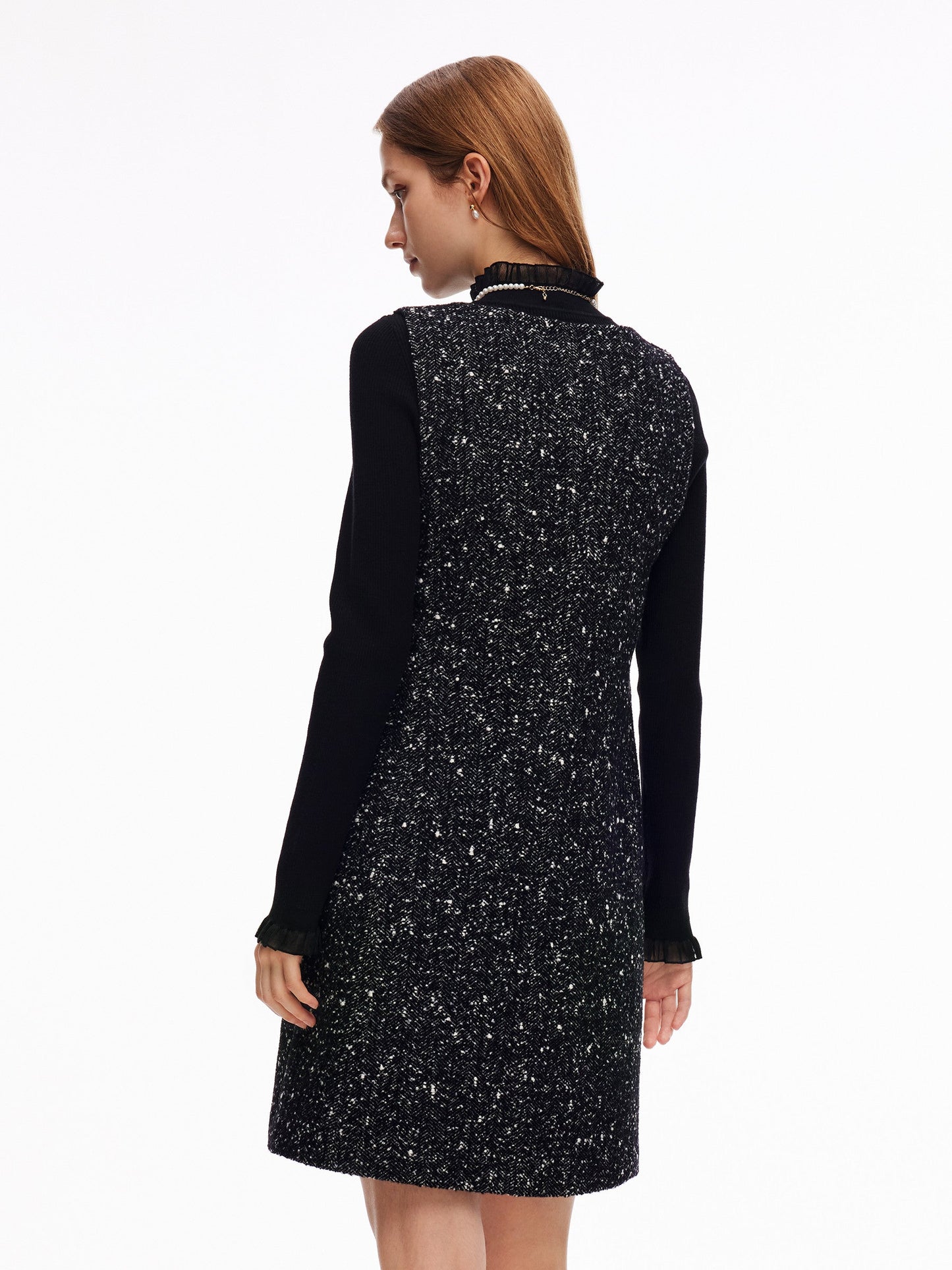 Wool Blend Sleeveless Mini Dress And Mock Neck Knit Top Two-Piece Set