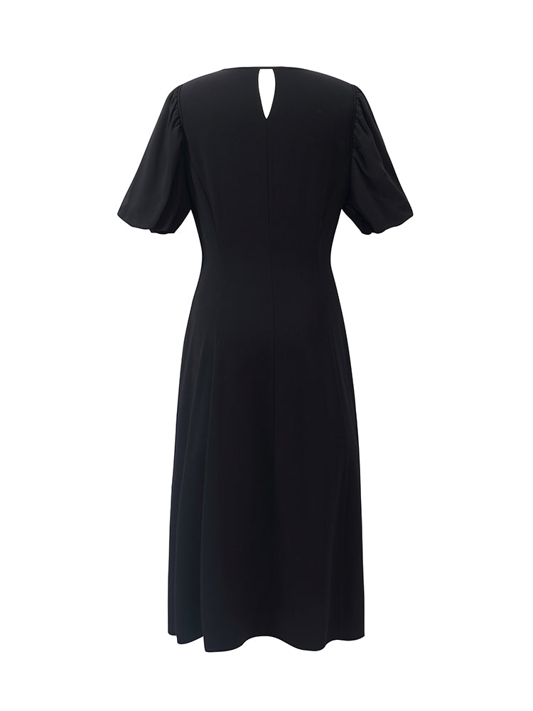 Acetate Gathered Waist Women Midi Dress