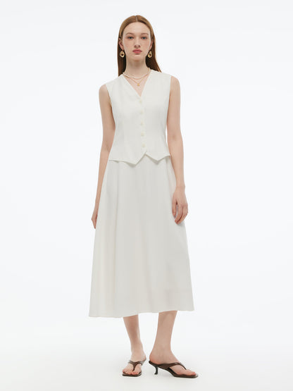 100% Acetate Faux-Layered Women Vest Maxi Dress