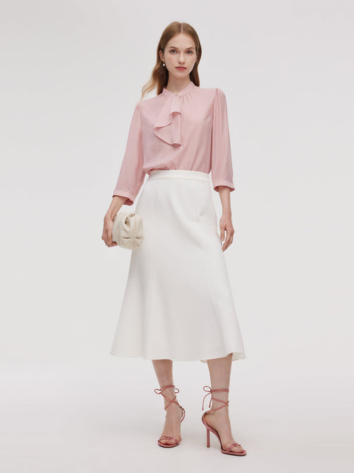 Acetate Blend Ruffle Blouse And Mermaid Skirt Two-Piece Set