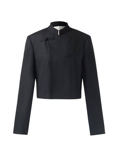 Worsted Wool New Chinese-Style Women Crop Jacket