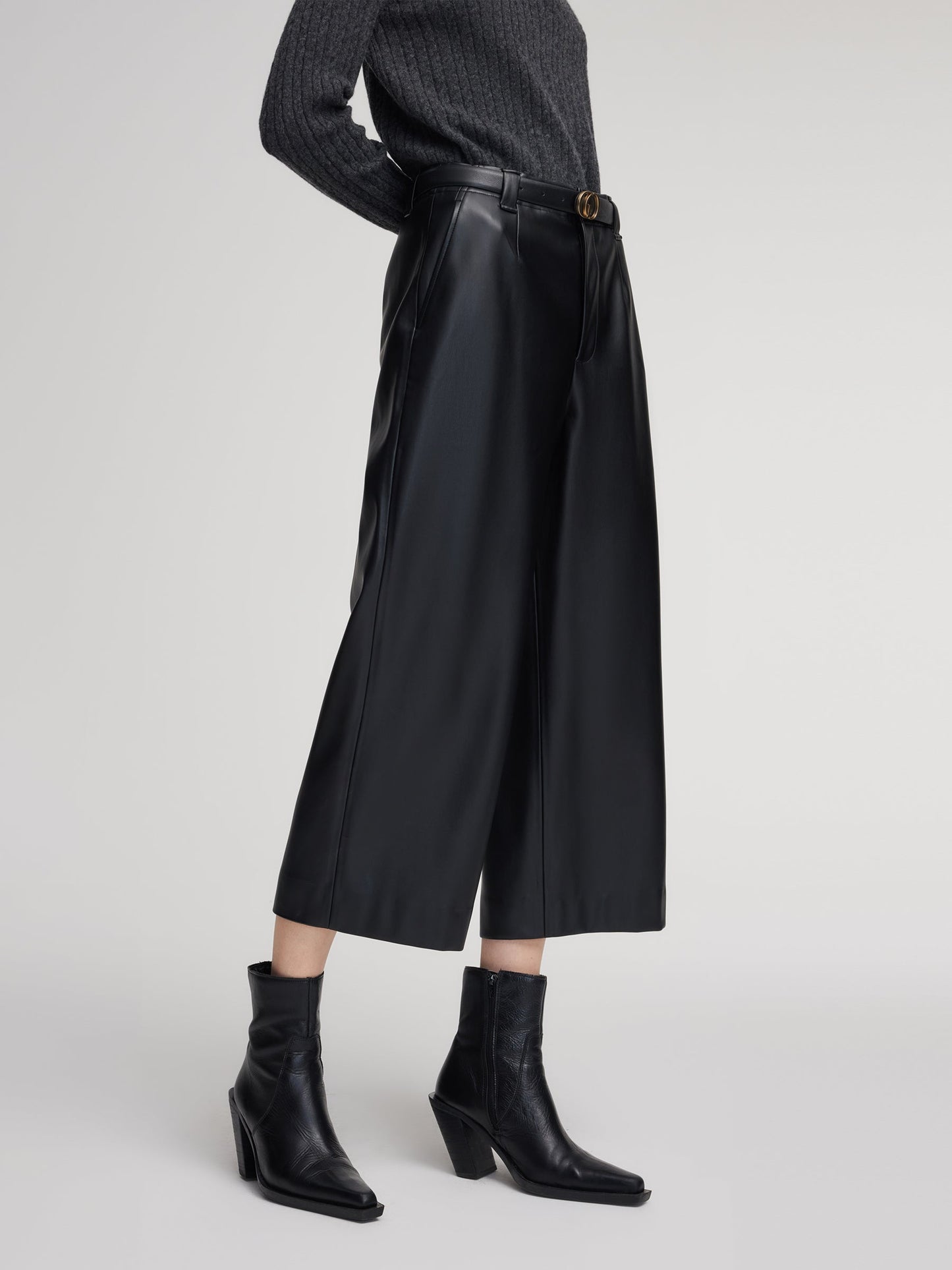 PU Leather Wide Leg Women Pants