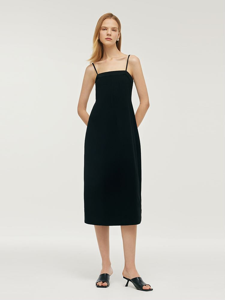 Women Knitted Detachable Spaghetti Strap Midi Dress