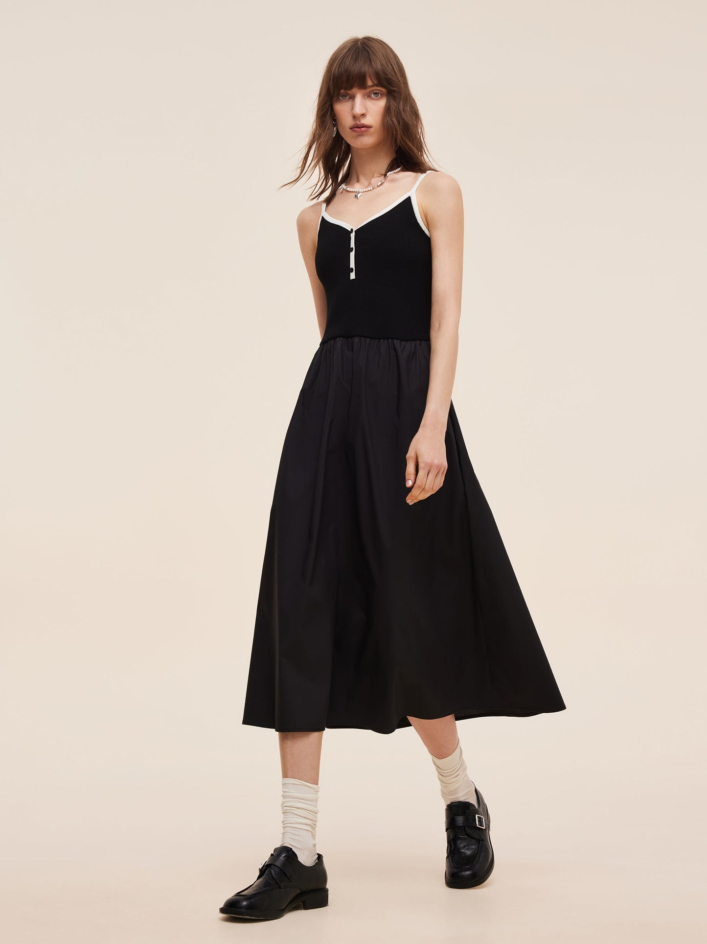 Lyocell Blend Cardigan And Patchwork Strap Maxi Dress Two-Piece Set