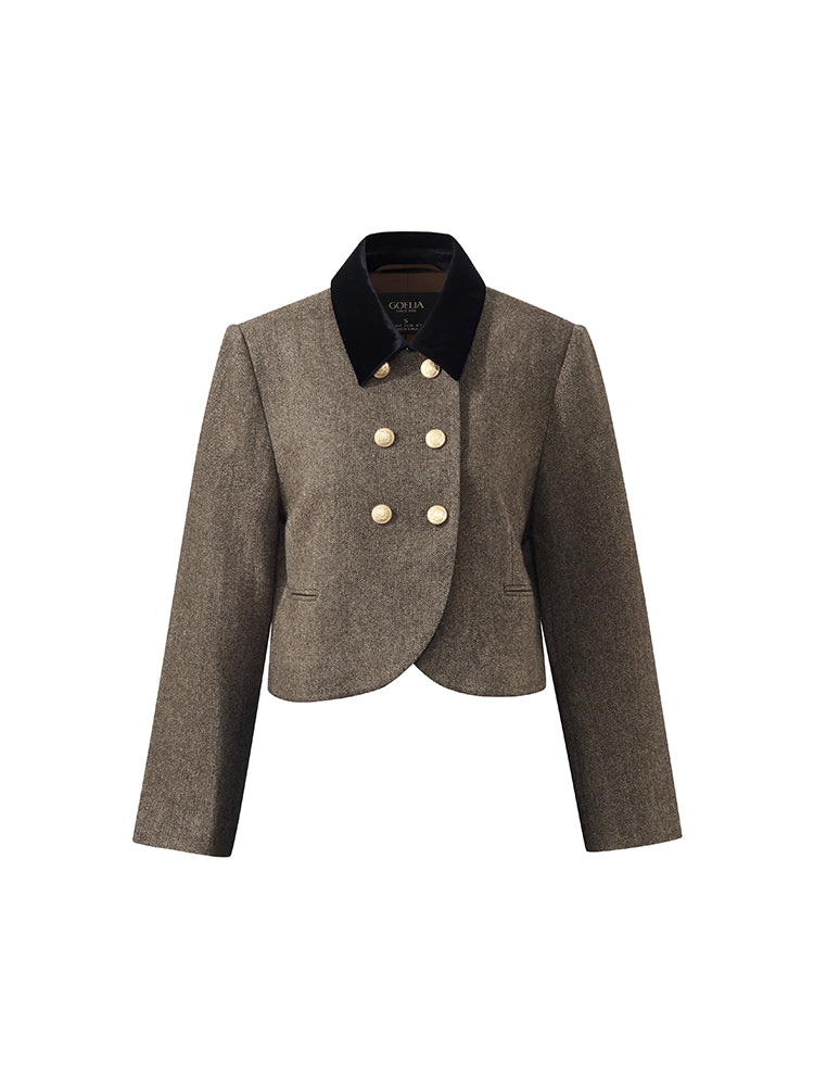 Washable Wool Double-Breasted Jacket And Skirt Two-Piece Set