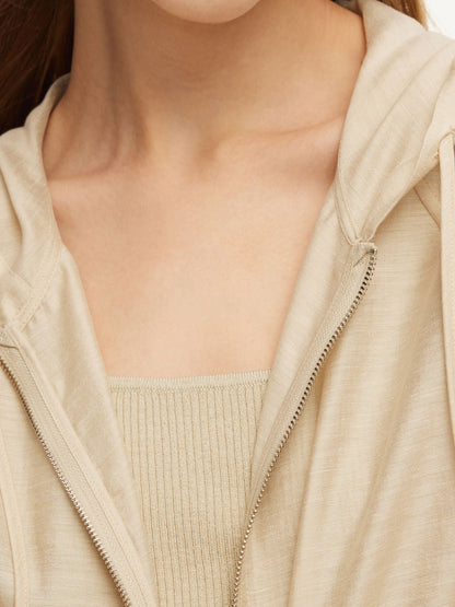 Tencel Acetate Linen Blend Women Zip-Up Hooded Cropped Jacket