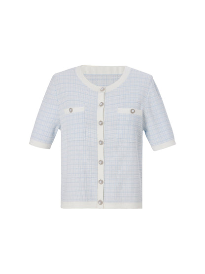 Tencel Blend Contrast Trim Women Textured Cardigan
