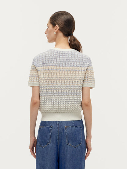 Blue And White Gradient Stripe Women Knit Top