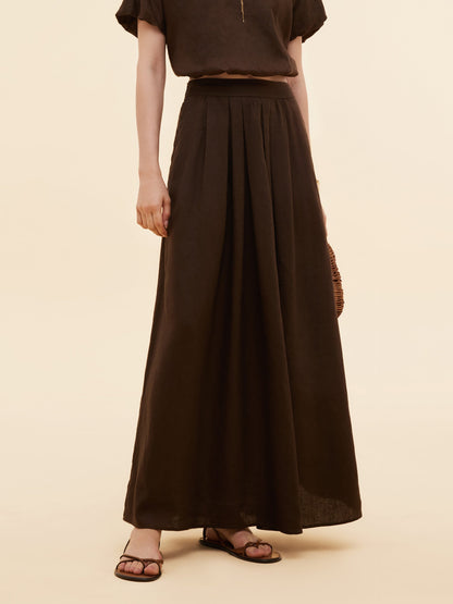 100% Linen Women High-Waisted A-Line Skirt