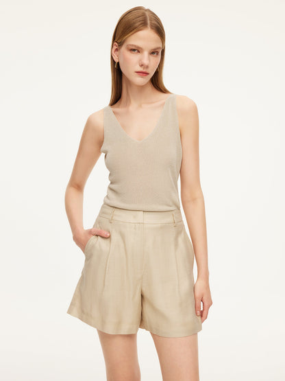 Glittering V-Neck Women Knit Tank Top