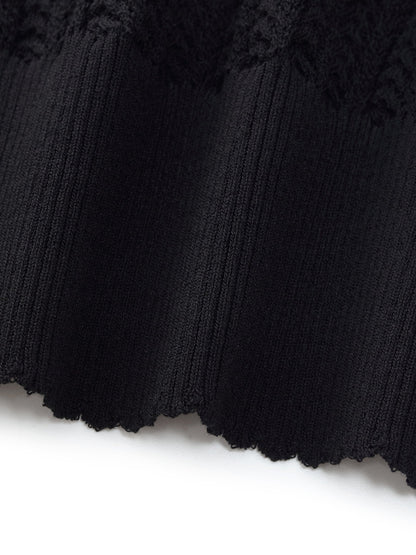 Tencel Blend Color Block Tie Front Women Openwork Knit Top