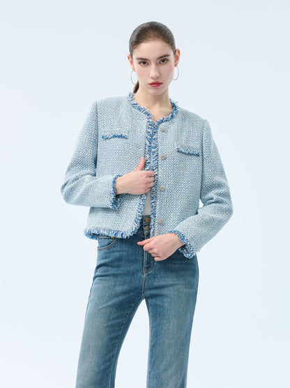 Tweed Fringe Trim Women Jacket