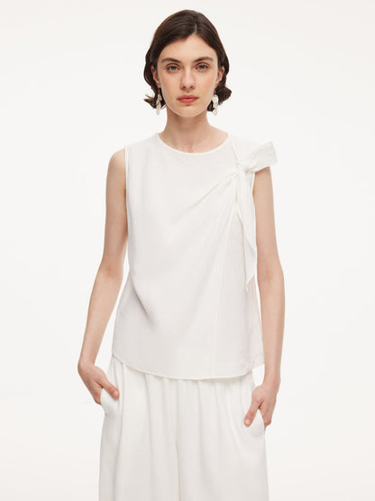 100% Linen Front Knot Tank Top And Pants Two-Piece Set