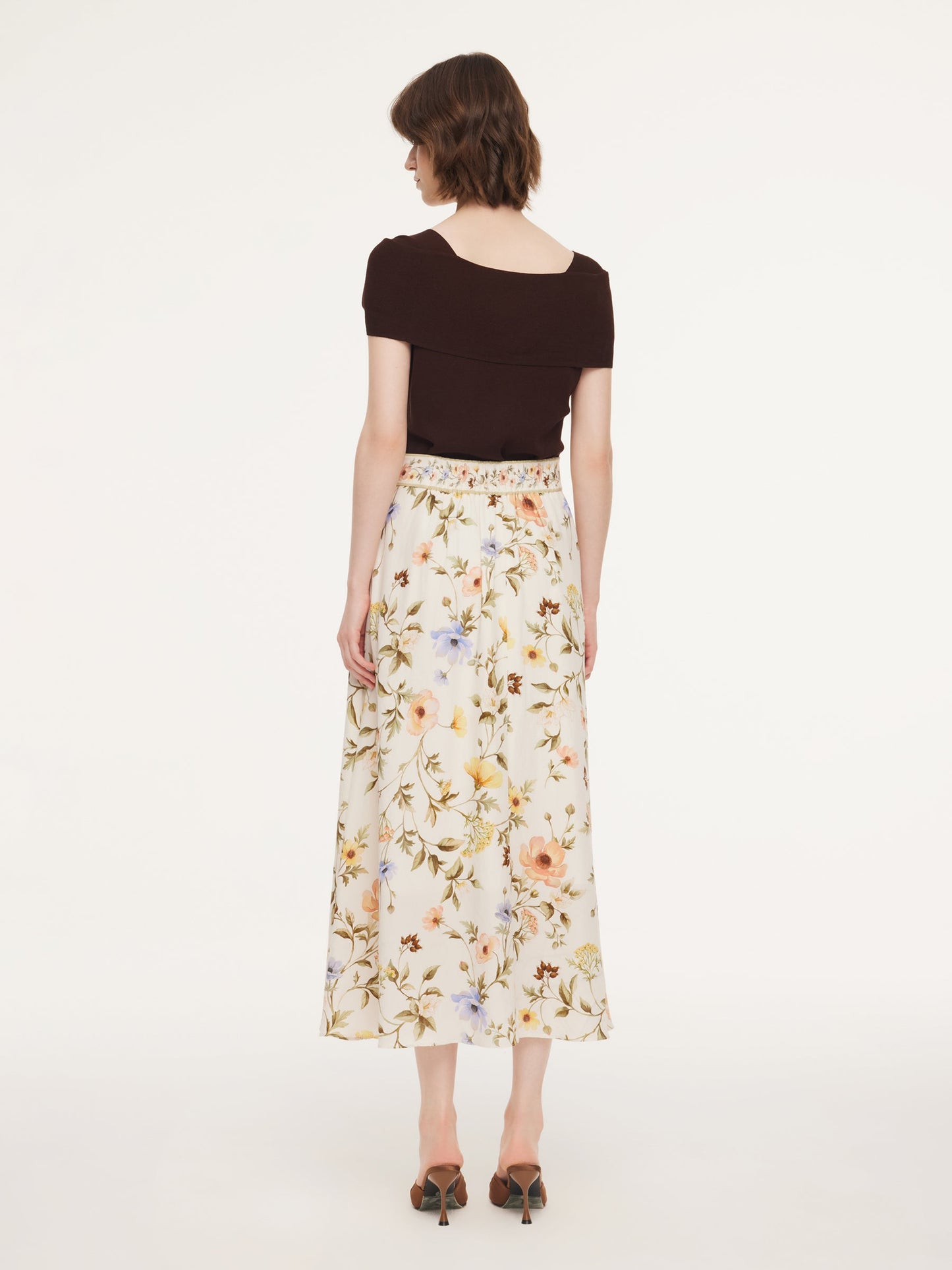 Tencel Blend Floral Print Women A-Line Skirt With Scrunchie