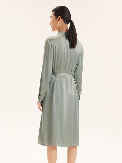 Triacetate Long-Sleeve Slim Midi Collared Dress
