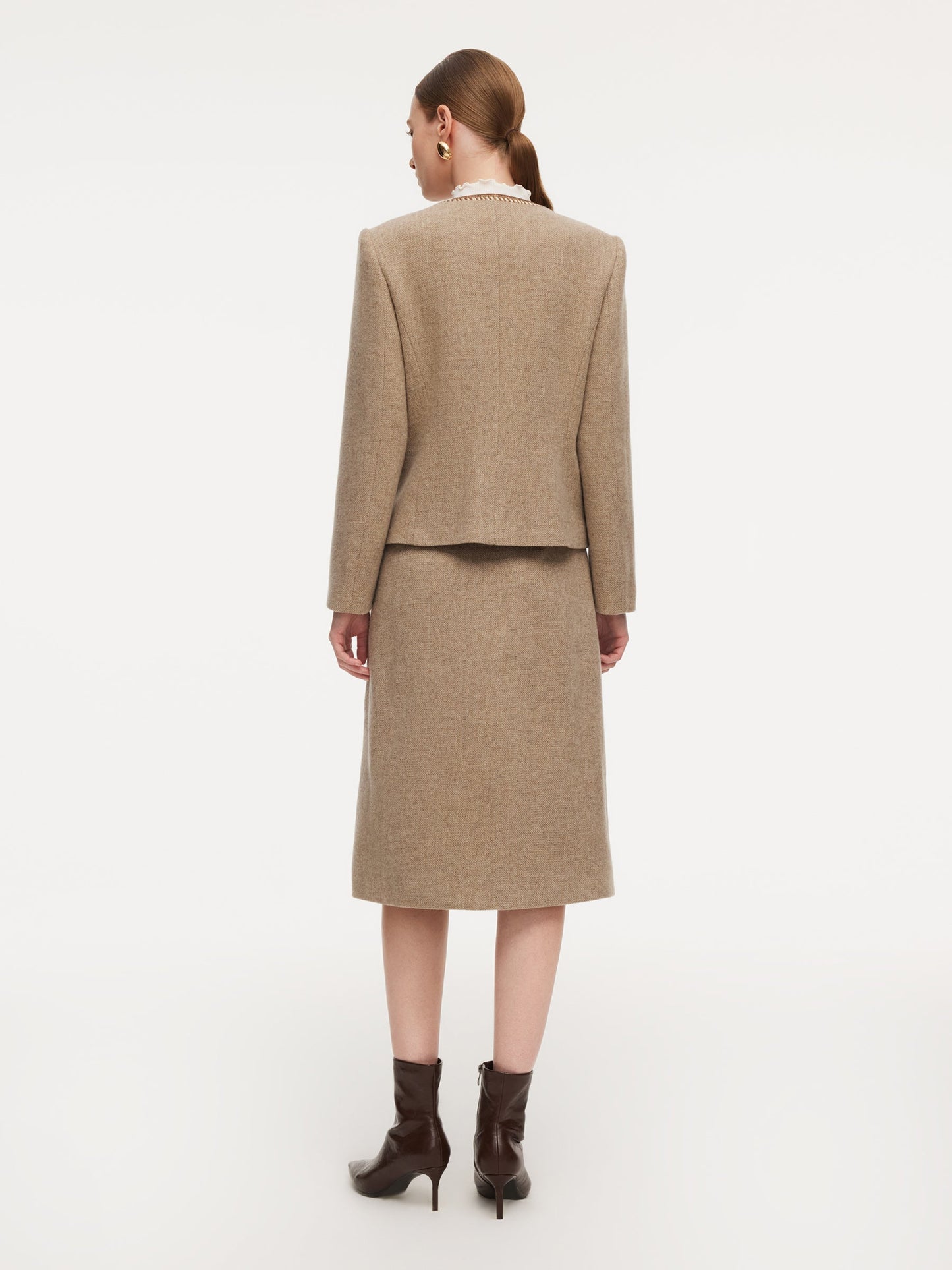 100% Washable Wool Jacket And Skirt Two-Piece Set With Belt
