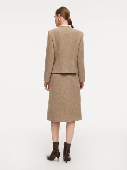 100% Washable Wool Jacket And Skirt Two-Piece Set With Belt