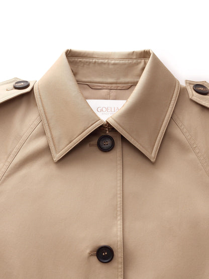 Cotton Self-Tie Belt Women Long Trench Coat