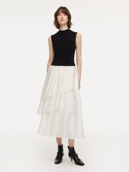 Lyocell Wool Blend Off Shoulder Knit Top And Sleeveless Tiered Dress Two-Piece Set