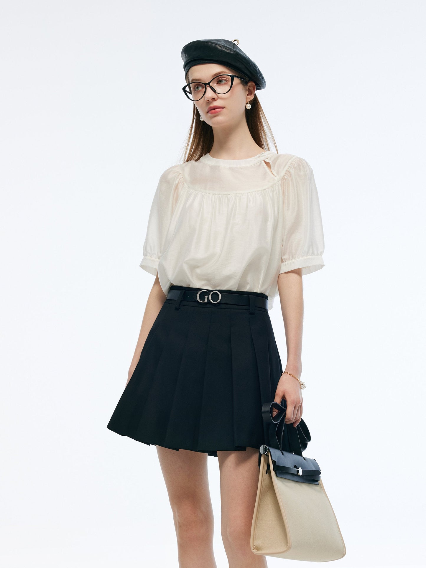 Tencel Blend Women Puff-sleeved Blouse