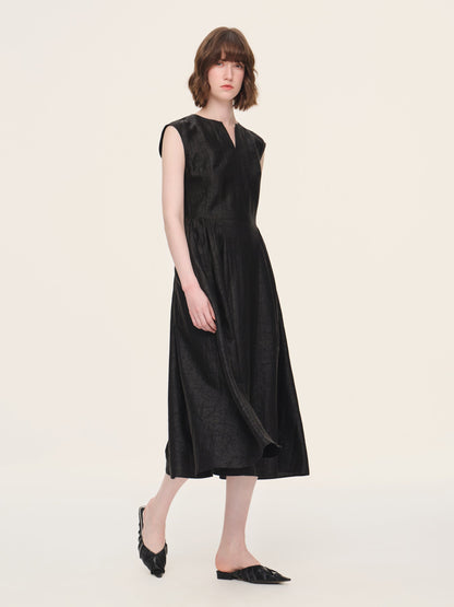 18MM Gambiered Canton Gauze Women Cap Sleeve Maxi Dress