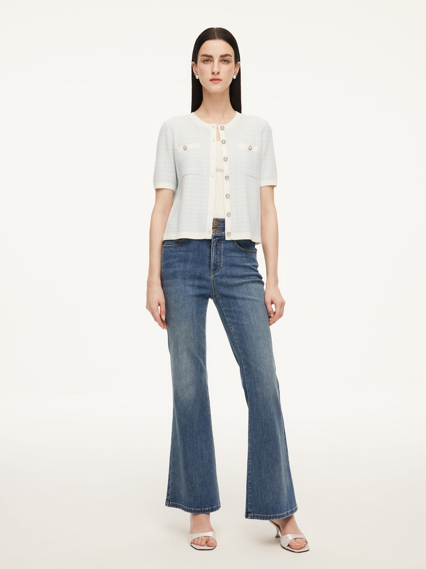 Tencel Blend Contrast Trim Women Textured Cardigan